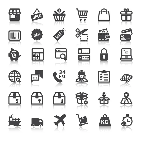 Shopping online flat icons with reflection — Stock Vector