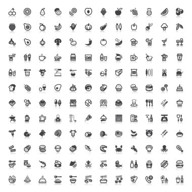 Yiyecek ve içecek düz simgeler yansıması ile 