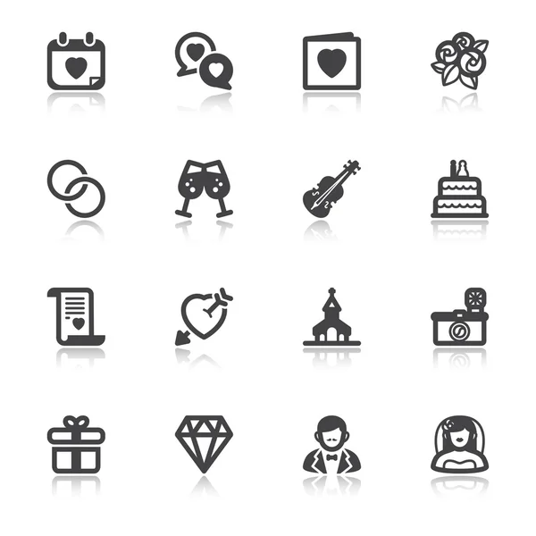 Wedding flat icons with reflection — Stock Vector