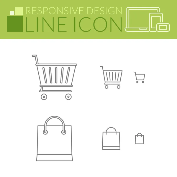 Iconos de línea. Diseño sensible. Carrito de compras y bolsa . — Archivo Imágenes Vectoriales