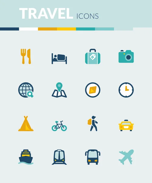Viajar iconos planos coloridos — Vector de stock