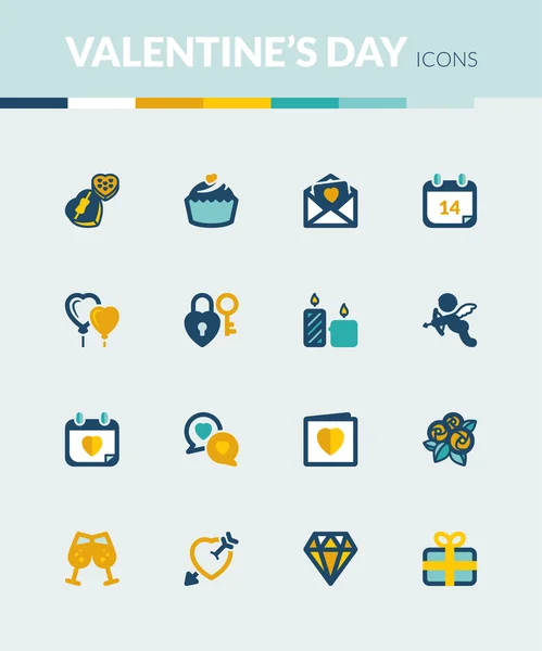 Día de San Valentín iconos planos coloridos — Vector de stock