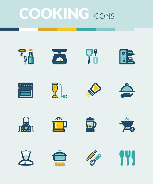Cucinare icone piatte colorate — Vettoriale Stock