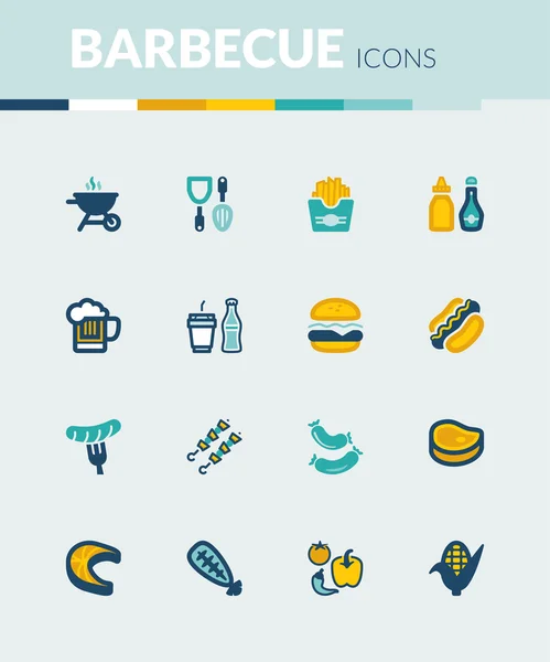 Barbecue colorful flat icons — Stock Vector