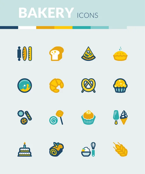 Panadería iconos planos de colores — Vector de stock