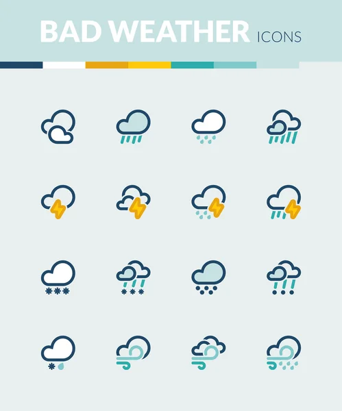 Плохая погода красочные плоские иконки — стоковый вектор