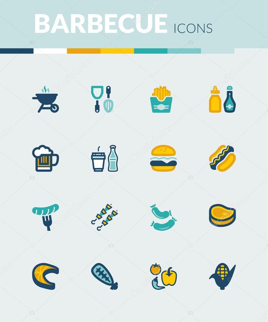 Barbecue colorful flat icons