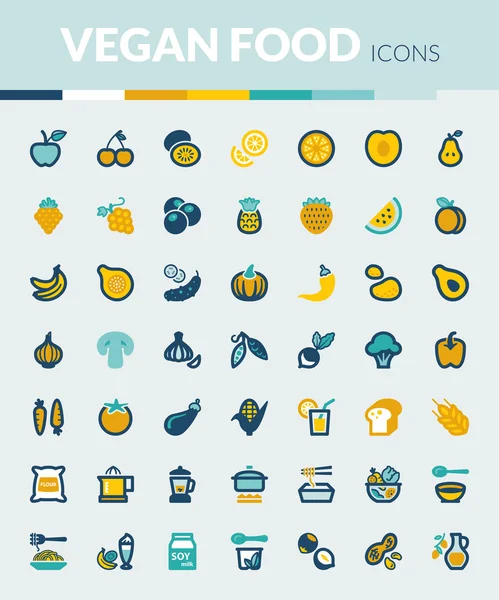 Comida vegana iconos planos coloridos — Vector de stock