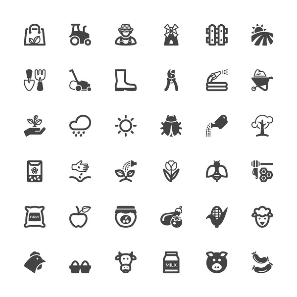 Jordbruk och djurhållning platt ikoner. Svart — Stock vektor
