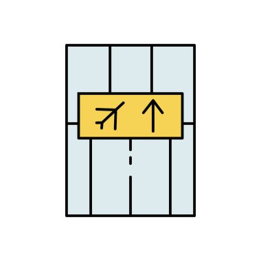 Kapı, biniş, uçuş hattı renkli simge. Havaalanı elemanları, seyahat illüstrasyon simgeleri. İşaretler, semboller beyaz arkaplanda ağ, logo, mobil uygulama, UI, UX için kullanılabilir