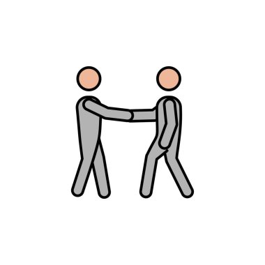 Coronavirus çizgisi resimleme ikonundan sonra insanlar el sıkışır. İşaretler ve semboller beyaz arkaplanda ağ, logo, mobil uygulama, UI, UX için kullanılabilir