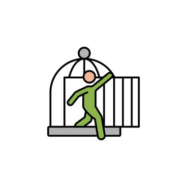 Kuş kafesi, Coronavirus çizgisi resimleme ikonundan sonra insanlardan çıkın. İşaretler ve semboller beyaz arkaplanda ağ, logo, mobil uygulama, UI, UX için kullanılabilir