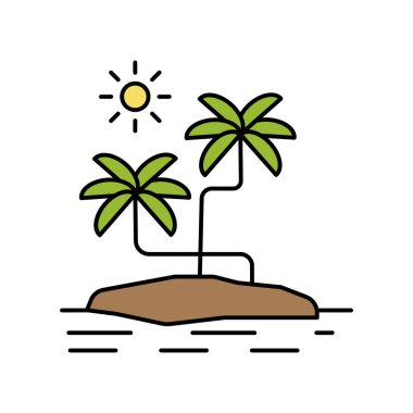 Ada manzarası manzara çizgisi simgesi. Beyaz arkaplanda peyzaj simgesi unsuru