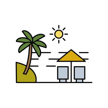 Güneş yazı manzara çizgisi simgesi. Beyaz arkaplanda peyzaj simgesi unsuru