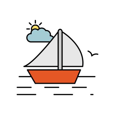 Deniz teknesi su manzarası ikonu. Beyaz arkaplanda peyzaj simgesi unsuru