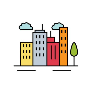 Şehir merkezi şehir çizgisi ikonu. Beyaz arkaplanda peyzaj simgesi unsuru