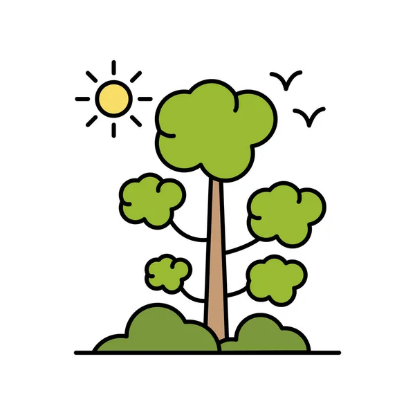 Árbol Sol Pájaro Paisaje Línea Icono Elemento Del Icono Paisajes — Vector de stock