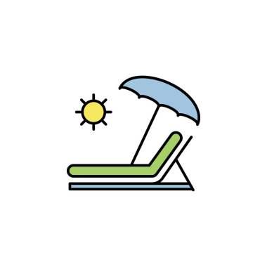 Güneş yatağı, şemsiye ikonu. Seyahat çizimi elementi. İşaretler ve semboller ağ, logo, mobil uygulama, UI, UX çok renkli