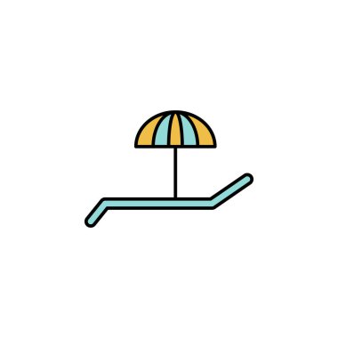 Şemsiyenin altındaki masa sandalyesi taslak simgesi. İşaretler ve semboller beyaz arkaplanda ağ, logo, mobil uygulama, UI, UX için kullanılabilir
