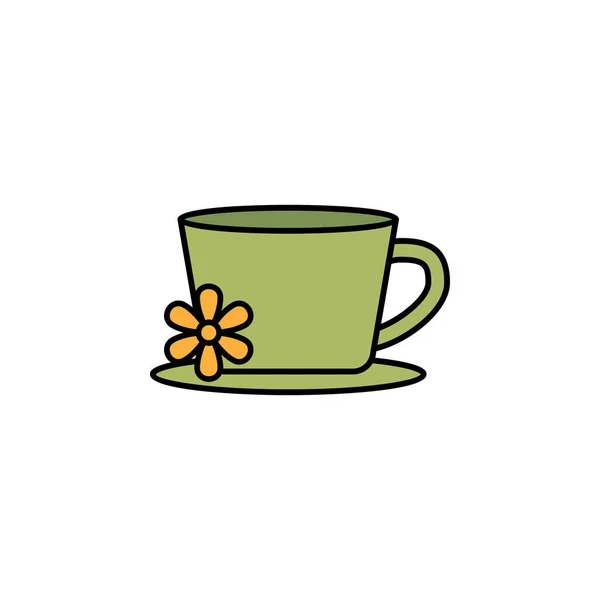 Taza Con Icono Contorno Flores Los Signos Símbolos Pueden Utilizar — Vector de stock