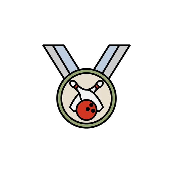 Медаль Боулинг Линия Перекрашены Значок Знаки Символы Могут Использованы Веб — стоковый вектор