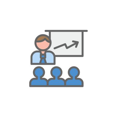 Sunum ana hatları renkli simge. İş illüstrasyon çizgisi elementleri renkli simge. İşaretler ve semboller ağ, logo, mobil uygulama, UI, UX renkli simge için kullanılabilir