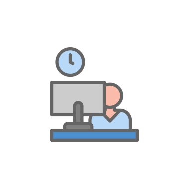 Ofisteki işçi dizüstü bilgisayarı. Renkli simge. İş illüstrasyon çizgisi elementleri renkli simge. İşaretler ve semboller ağ, logo, mobil uygulama, UI, UX renkli simge için kullanılabilir