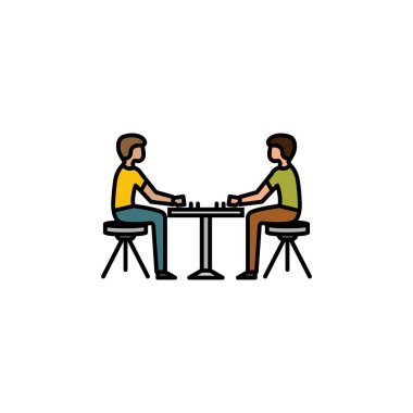 Satranç, oyuncular çizgisi renkli ikon. İşaretler ve semboller ağ, logo, mobil uygulama, UI, UX renkli simge için kullanılabilir