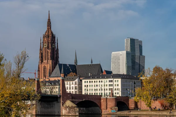 Widok Frankfurt Nad Menem Dzielnica Finansowa Panorama Niemiec — Zdjęcie stockowe