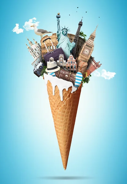 Waffle cone with landmarks — Stock Photo, Image