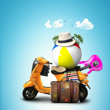 tatil için öğeleri ile portakal scooter