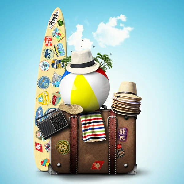 Travel, retro suitcase, surfboard Stock Photo by ©dorian2013 52718479