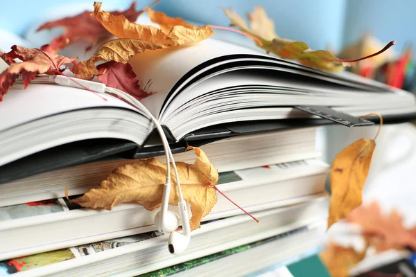 Boeken en bladeren — Stockfoto