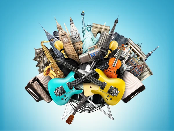 Music collage, musical instruments — Stock Photo, Image