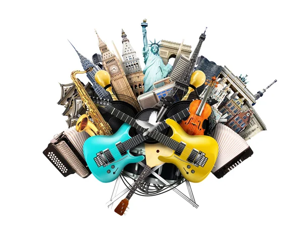 Muziek collage, muziekinstrumenten — Stockfoto