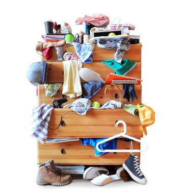 Mess, dresser with scattered clothes clipart