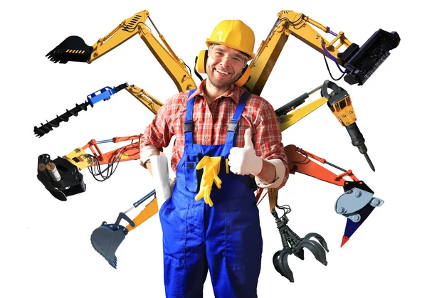 Trabalhador da construção em capacete amarelo — Fotografia de Stock