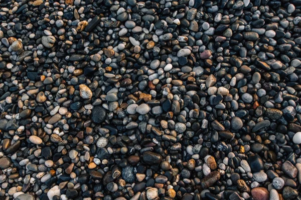 湿彩色石头的碎石图案 摘要天然卵石背景 石头背景 海燕海滩 顶部视图 — 图库照片