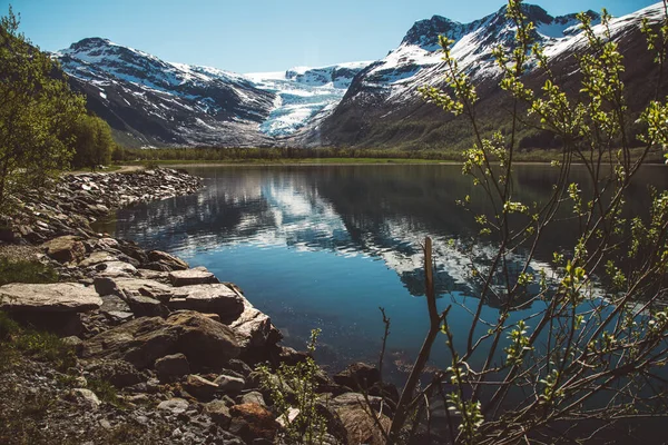 Belas Paisagens Nas Montanhas Paisagem Glaciar Svartisen Noruega Marcos Naturais — Fotografia de Stock