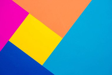 Çok renkli kağıt dokusu minimalizm arka planı. Renkler ve çizgiler minimum geometrik şekiller. Üst görünüm. Minimalist stil. Kopyala, metin için boşluk.