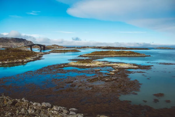 Norway Mountains Landscapes Islands Lofoten Natural Scandinavian Landscape Place Text — Stock Photo, Image