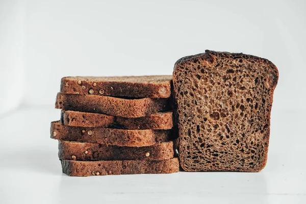 Slices Fresh Brown Bread Raisins White Wooden Background Copy Empty — Stock Photo, Image