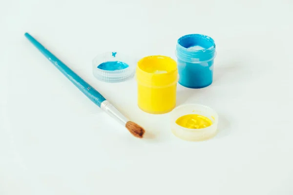 Guache stock image. Image of craft, palette, tube, brush - 214686979
