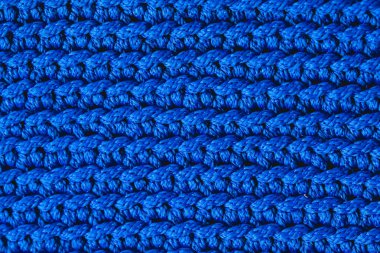 Mavi örülmüş kumaş dokusu. Üst Manzara. Kopyala, metin için boşluk.