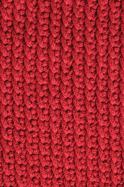 Red Knitted Fabric Texture Background Top View Copy Empty Space — Stock Photo, Image