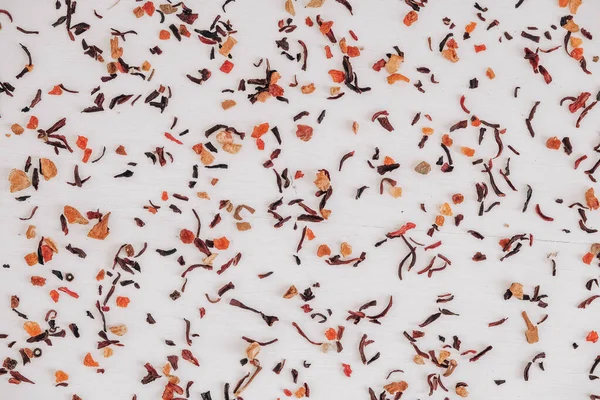 Dry Fruit Tea Randomly Scattered White Table Background Top View — Stock Photo, Image