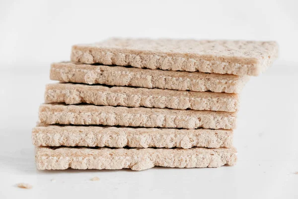 Stacked Rye Crisp Bread White Wooden Background Copy Empty Space — Stock Photo, Image
