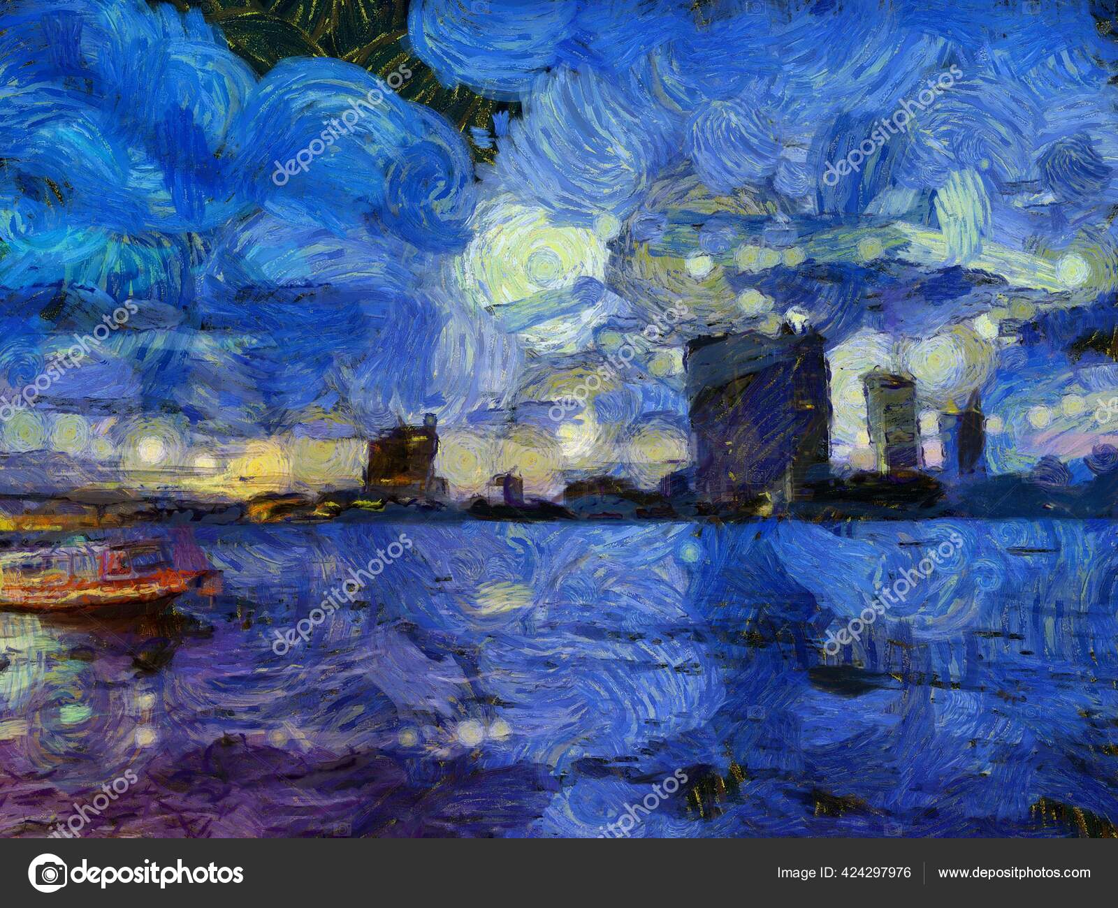 チャオプラヤ川の風景 イラスト 絵画の印象派スタイルを作成します ストック写真 C Librarythai