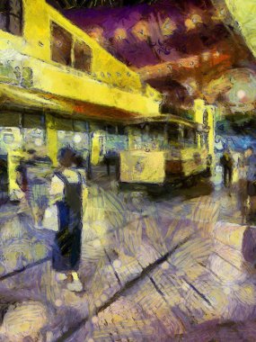 Eski yolcu tramvaylarıyla antik bölgenin manzarası empresyonist bir resim tarzı yaratıyor..