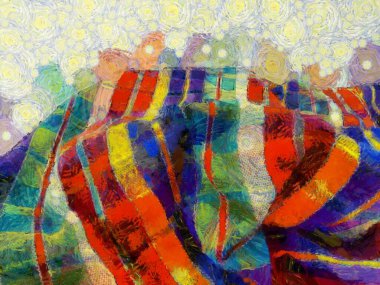 Ekose peştamallı çizimler, empresyonist bir resim tarzı yaratır..